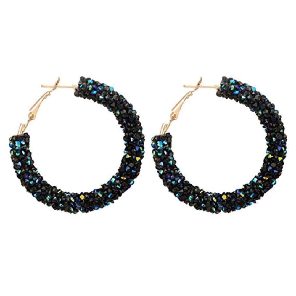 NEW!💙💎GLITTERING RESIN!🖤BLACK🖤DRUZY HOOPS!💎💙 - Picture 2 of 8